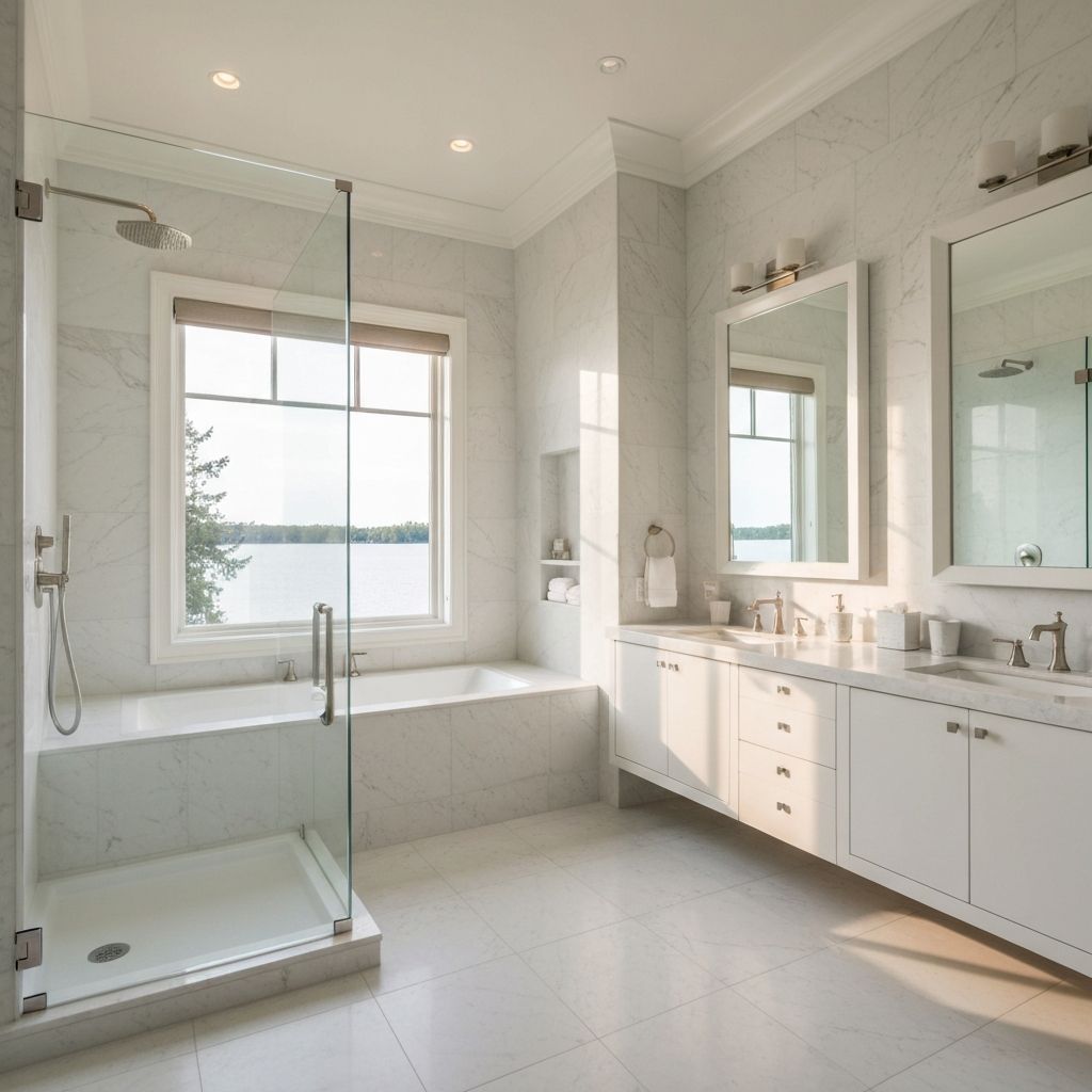 Luxury master bathroom renovation in Port Credit Mississauga with coastal design